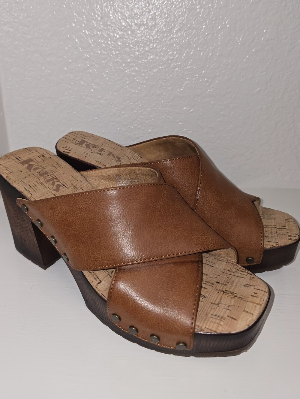 KORKS Brown Leather Clog Sandals - Women US 9